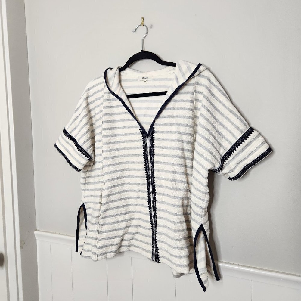 MADEWELL Elise Embroidered Short Sleeve Stripe Hoodie